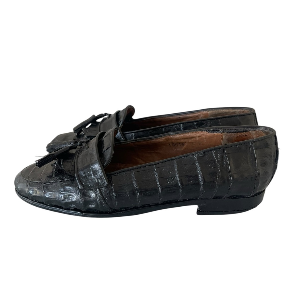 belvedere Rodeo black loafers genuine crocodile skin Sz:9